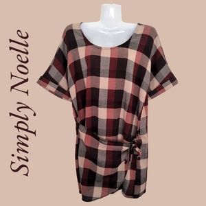 Simply Noelle Designer Burgundy Multi-color Checkered Casual Midi Dress!! Siz…